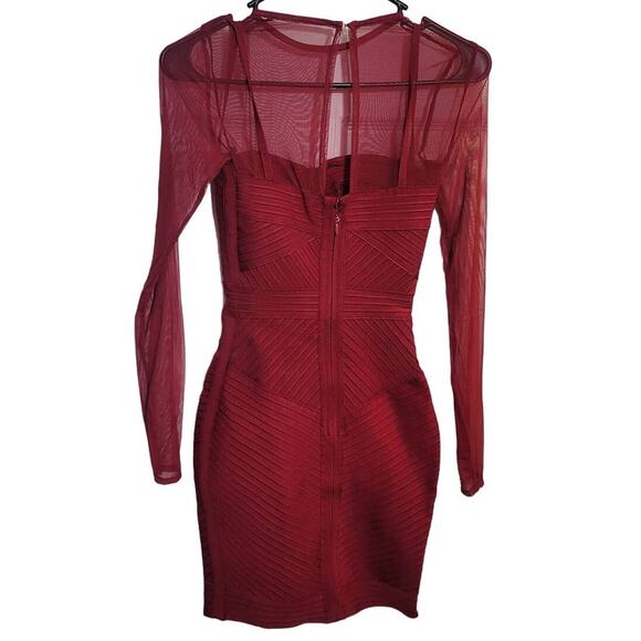 House of CB London Noelle Mesh Cutout Mini Bodycon Dress Size XS Wine Red - Picture 3 of 7